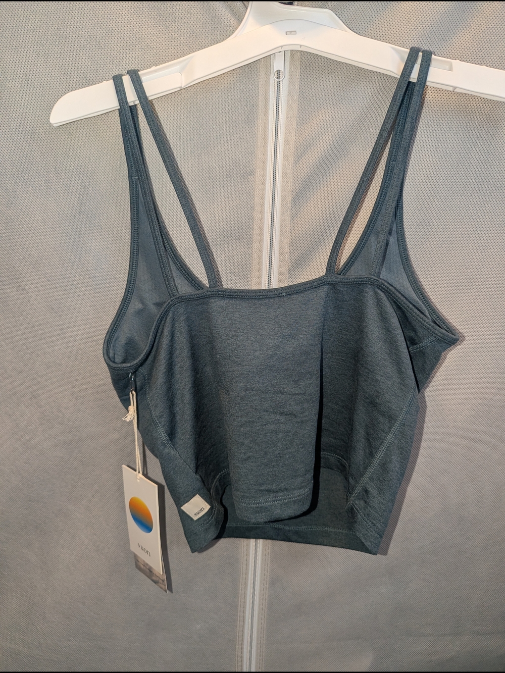 NWT Vuori Forest Green Grey Double-Strap Crop Padded Sports Bra - Picture 3 of 3